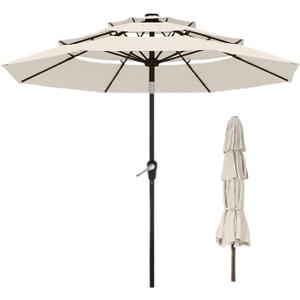 10ft 3 Tier Patio Umbrella, Outdoor Market Table Umbrella with UPF 50+ Vented Canopy, 8 Sturdy Ribs, Easy Push Button Tilt and Crank, Windproof for Deck, Pool, Backyard and Garden