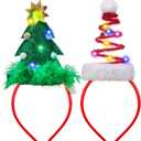 JOYIN 2 PCS Lighted Christmas Headbands with LED Lights in Springy Santa Hat Tree Designs for Christmas and Holiday Parties, One Size 