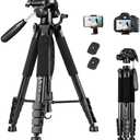 VICTIV 74” Camera Tripod, Tripod for Camera and Phone, Aluminum Professional Tripod Stand for Canon Nikon with Carry Bag and Phone Holder, Compatible with DSLR, iPhone, Spotting Scopes, Max Load 9.5Lb