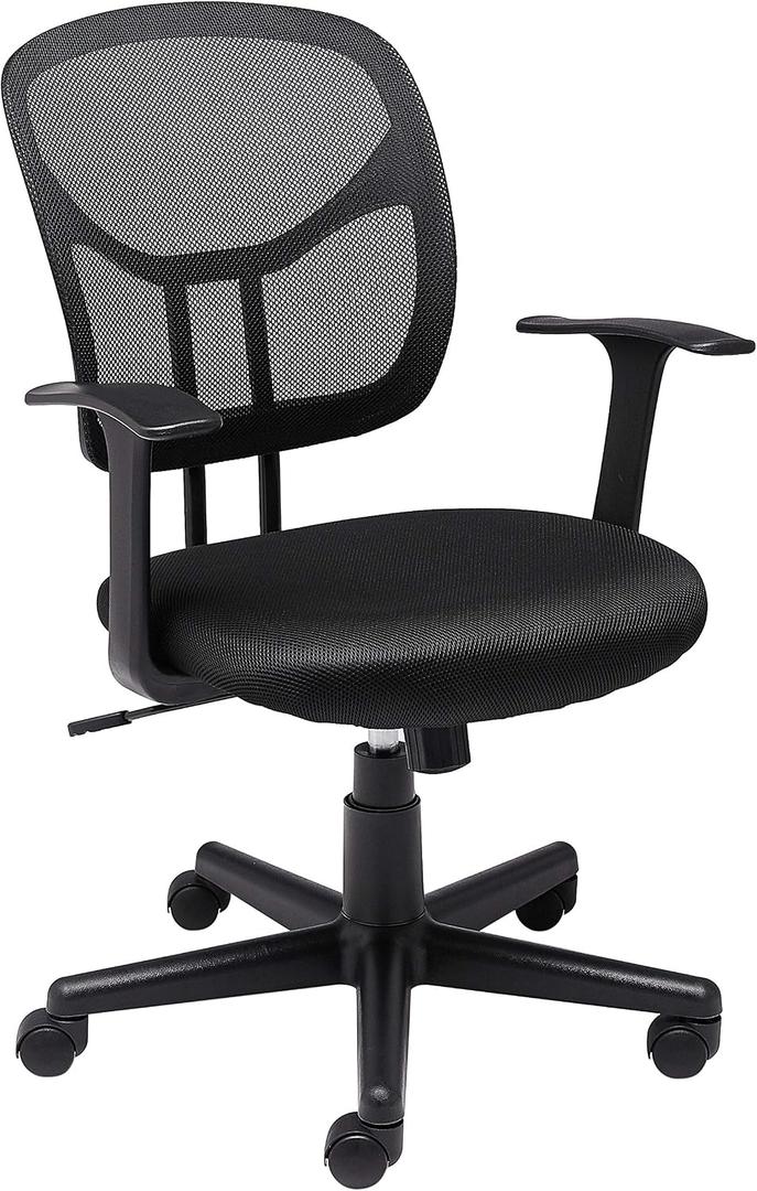 Amazon Basics Breathable Mesh Mid-Back Office Desk Chair with Armrests, Lumbar Support, 360-Degree Swivel, Adjustable-Height, Black