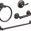 4-Piece Bathroom Hardware Set: Oil-Rubbed Bronze Bathroom Accessory Set, Towel Bars,Towel Ring,Toilet Paper Holder,Robe Hook, Wall Mounted,Optional Install Towel bar for 16 or 24 inch