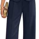 ZESICA Women's Summer Two Pieces Suits Set 2026 Short Sleeve Blazer Wide Leg Pants Business Casual Outfits Sets (Blue, XL)