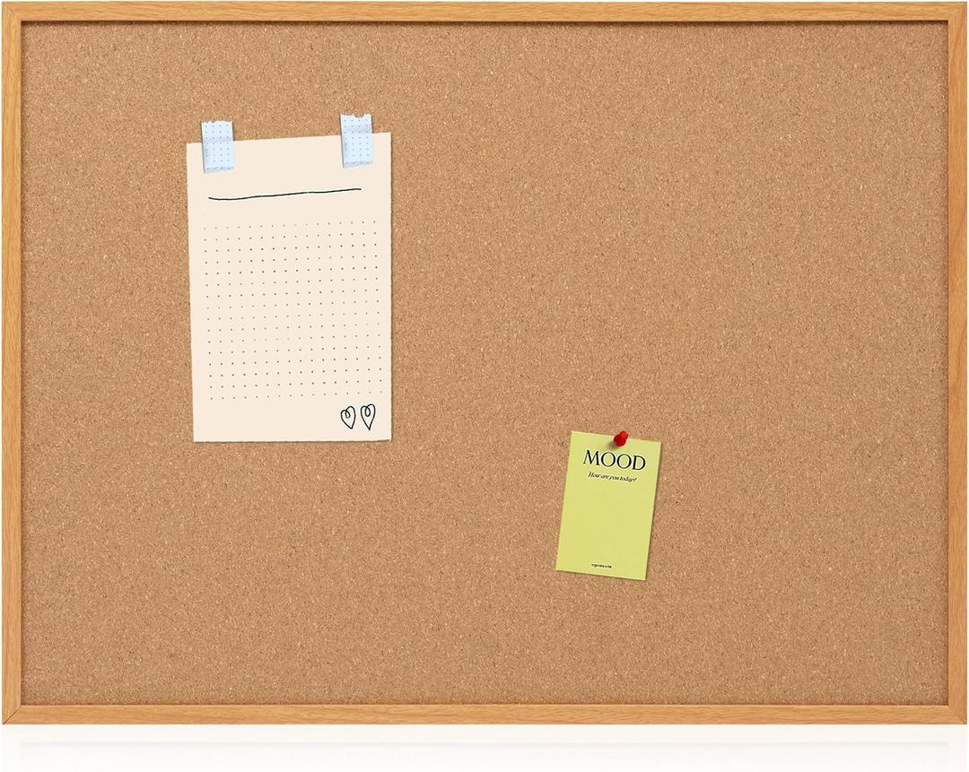 Board2by Cork Board Bulletin Board 30 x 42, Oak Framed 4x3 Corkboard, Office Board for Wall Decor, Large Wall Mounted Notice Pin Board with 15 Push Pins for School, Home & Office, 1 Pack 30" x 42"