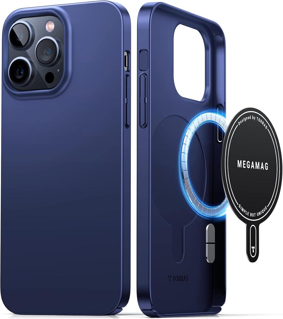 TORRAS Magnetic Slim-Fit for iPhone 15 Pro Max Case, Ultra-Thin 15 ProMax Phone Case Compatible with MagSafe, Lightweight Anti-Scratch Matte Hard iPhone 15 ProMax Case 6.7 inch OriginFit, Navy Blue
