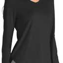 Hiverlay Long Sleeve Workout Shirts for Women V Neck UPF 50+ Athletic Shirts with Thumbhole Running Loose Active T-Shirts (Black, S)