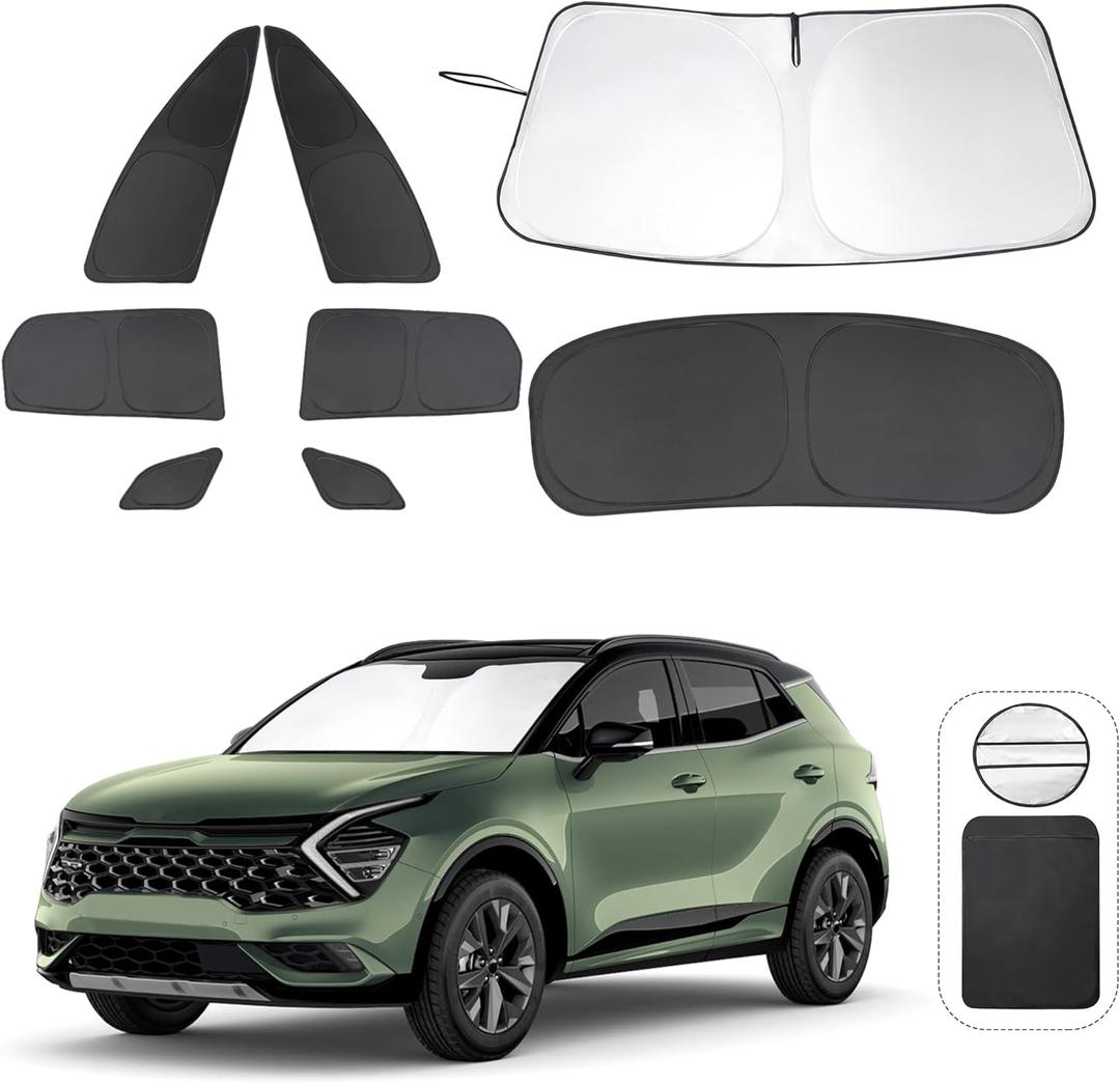 8PCS Windshield Sun Shade Custom Fit for 2023 2024 2025 2026 Kia Sportage NQ5 Accessories Foldable Sunshade Side Rear Window Shade Cover Full Set Privacy Protection Keeps Car Cool