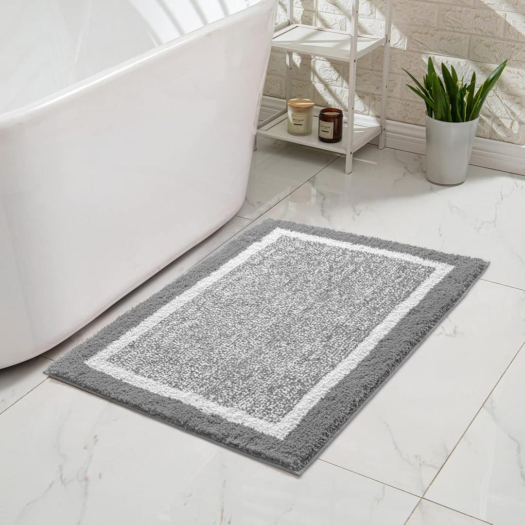 CozeCube Bath mats for Bathroom Non Slip, Fluffy Shaggy Bath Rugs for Bathroom Washable, Extra Soft and Absorbent Microfiber Bath Rugs for Shower Sink, Kitchen Sink, Light Grey, 16" x 24"