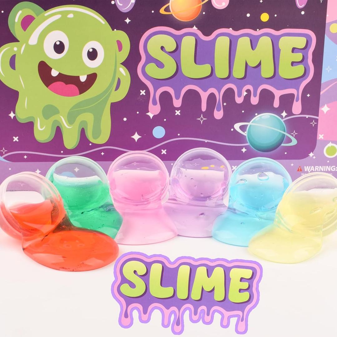 24 Pack Valentine Day Crystal Clear Slime Party Favors, Non-Sticky, Valentines Day Gifts for Kids, Classroom Exchange Stress Relief Fidget Toys Boys Girls, Easter Basket Stuffers