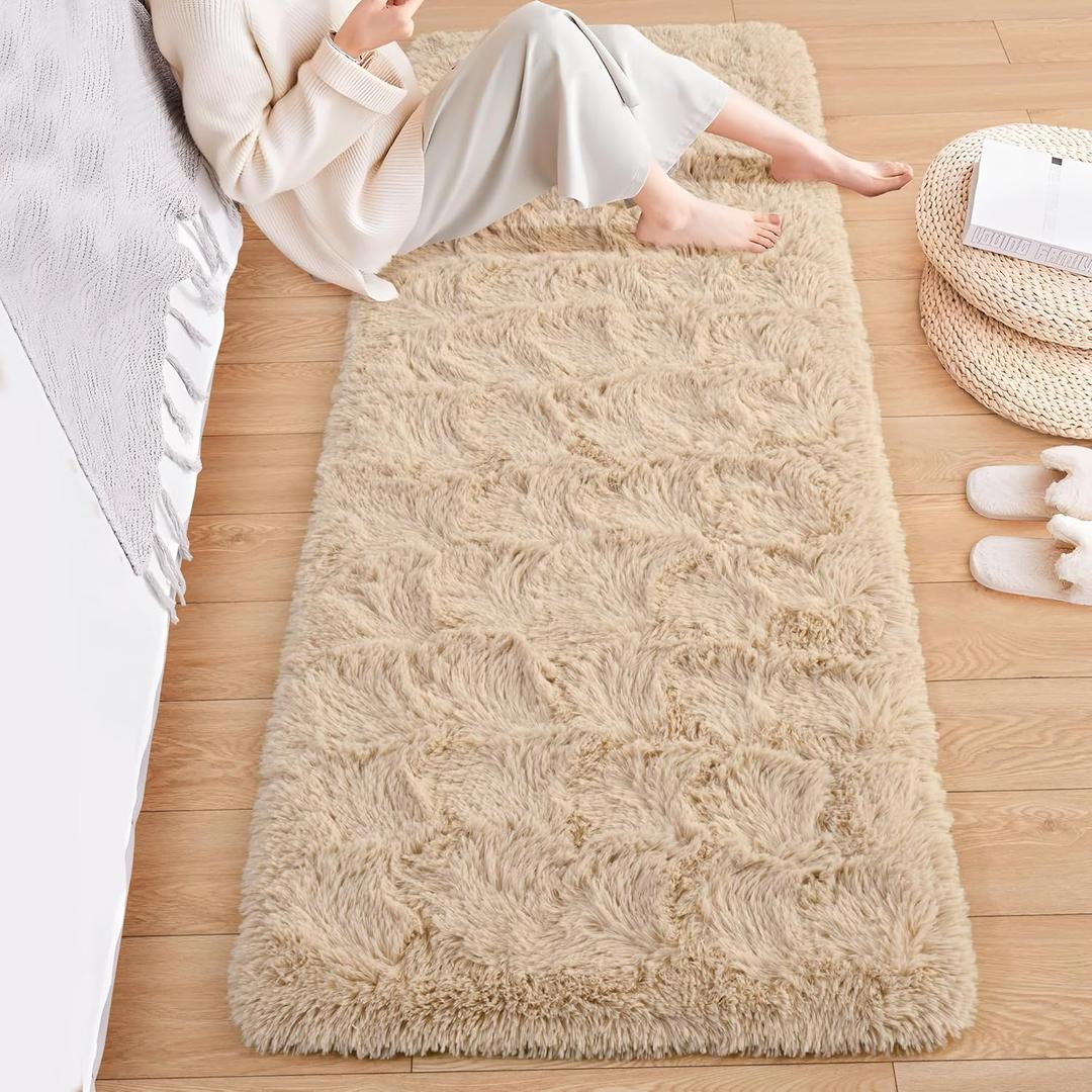 Runner Rug for Bedroom, 2x8 Feet Shag Area Rug with Upgrade Non Slip, Fluffy Carpet Runner for Hallway, Fuzzy Soft Living Room Rugs for Kids Boys Girls Bedroom Decor, Camel