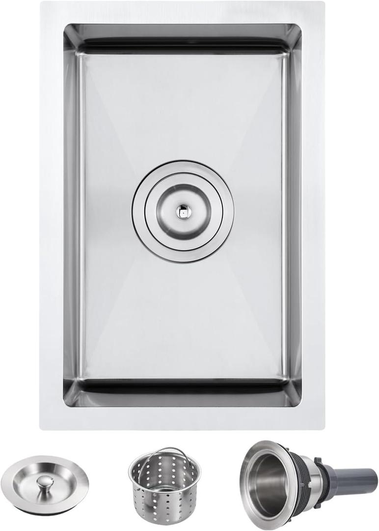 POPFLY 12 x 18 Inch Undermount Wet Bar Prep Sink, 18 Gauge Stainless Steel