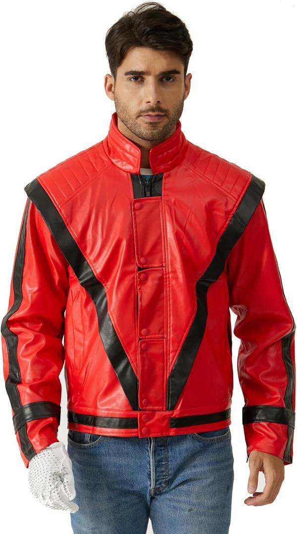 Red and Black Leather Jacket Cosplay PU Coat XL