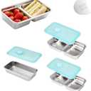 304 Stainless Steel Snack Containers, Grab and Go Snack Containers, Food Grade,100% Leadproof, for Travel and Outdoor Camping, 1pc Single and 2pcs Double compartment, 3 PCS