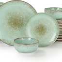 Sweejar 24 Piece Dinnerware Sets for 8, Porcelain Plates and Bowls Set for Kitchen, Housewaring Gift, Chip and Scratch Resistant, Easy Cleaning Dishes Set, Stack Compactly Dishware, Green