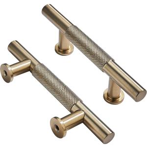 Khtumeware 10 Pack 3 Inch(76mm) Drawer Handles Knurled Brushed Brass Cabinet Pulls Kitchen Hardware for Cabinets and Cupboards