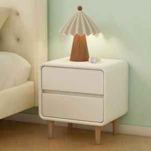 White Solid Wood Nightstand with 2 Drawers, Mid Century Modern Night Stand, Small Nightstand, Wooden Nightstands, Small Bedside Table for Bedroom(17.72" W x 13.78" D x 18.50" H)