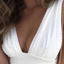 xxxiticat Women's Deep V-Neck Tank Top Casual Sleeveless Low Cut Ruched Wrap Vest Crop Top Summer Camis Blouse Shirt (White, L)