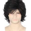 Men's Wigs 70s Wigs for Men Black Short Wavy Fluffy Wig Halloween Costume Wig