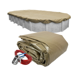 Robelle 12 x 24 ft Professional Defender Oval Cover for Above Ground Pools Tan Pool Cover, 4 ft Overlap (16 x 28ft Cover Size), Solid 12 x 12 Scrim, 3.7 oz/yd2, Style: 571224-4-ROB