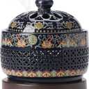Ceramic Holder Electric Incense Burner Enamel Built-in LED Lights Simulate Flames, Classical, Elegant and High-end Hollow Design
