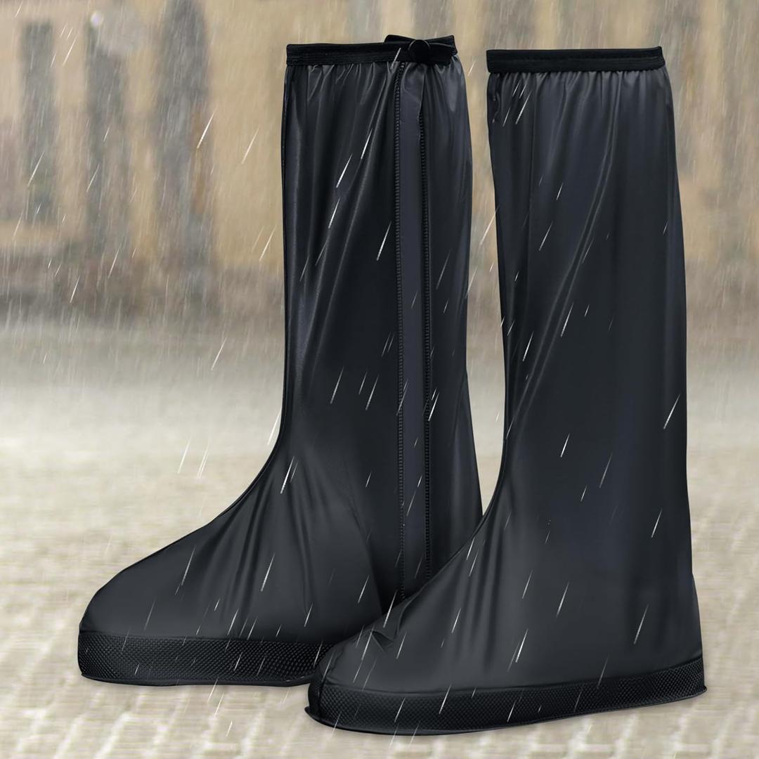 SooGree Waterproof Rain Shoe Cover Reusable Non-Slip Rainproof Boot Covers with Zipper Slip Resistance Overshoes Rain Mud Snow Shoe Protector Covers Hiking Climbing Camping Outdoor Sports Travel (3X-Large, Black)