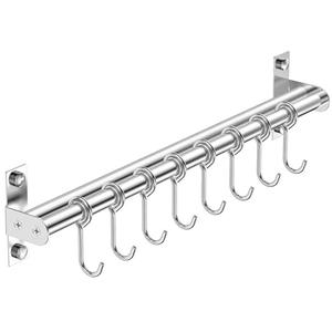ASkinds Utensil Hanging Rack Stainless Steel Rail Hanger Rod Wall Mounted Pot Pan Lid Holder Cookware Storage Organizer with Sliding Hooks for Kitchen Bathroom 2Pk