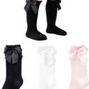 Baby Knee High Socks Toddler Cotton Long Socks,Stockings with Bow Ruffle Tube Sock, 4-6yo