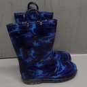 K KomForme Kids Rain Boots, Waterproof Light up Boots with Easy-on Handles (3 Big Kid, Blue Dinosaur)