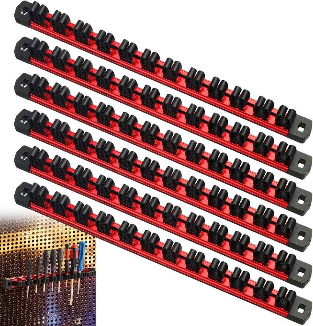 6 Packs Magnetic Screwdriver Organizer and Wrench Organizer Aluminum Rail Screw Driver Hand Tool Holder Toolbox Organization, Black, Tools Not Included (12 Inch 72 Slots)