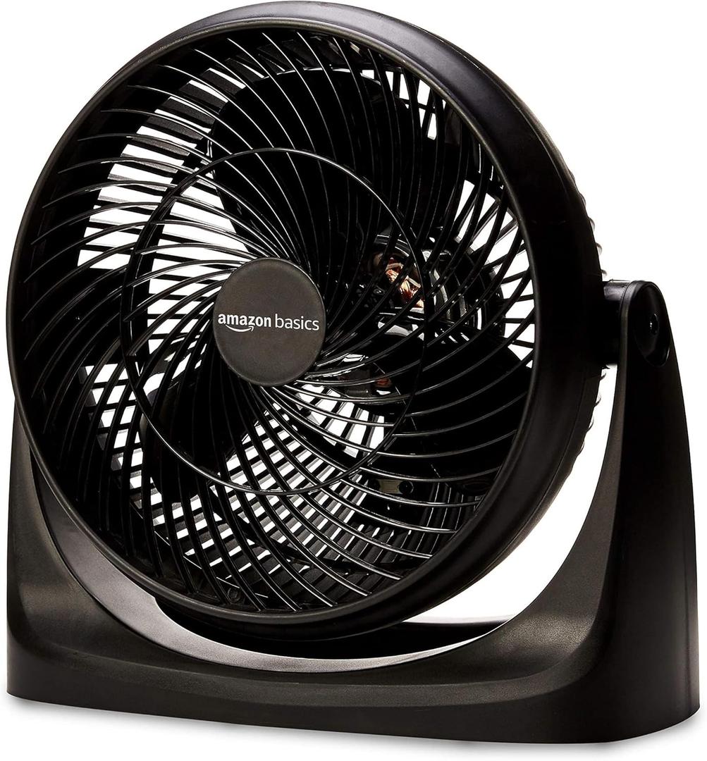 Amazon Basics Air Circulator Fan, Desk Fan for Bedroom, Home and Office, With 90-Degree Tilt Head, 3 Speed Settings, Lightweight (4.2 LBS), 70 Watts, Black, 14.8"Wx7.6"Dx14.1"H