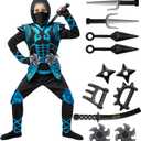 Spooktacular Creations Blue Ninja Costume Set, Ninja Jumpsuit with Foam Accessories for Kids, Toddler Halloween Outfit for Ideas Cosplay Party (Small, 5-7 yrs) (Black, S)