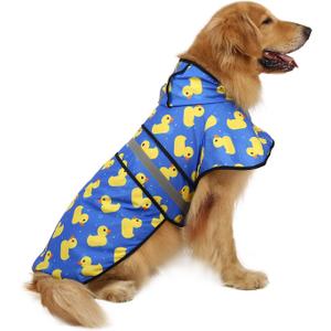 HDE Dog Raincoat Jacket Reflective Adjustable Hooded Pet Poncho Rain Coat with Leash Hole for Small to X-Large Dogs Rubber Ducks - XL