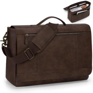 RAINSMORE Leather Messenger Bag for Men 15.6 Inch Laptop Bag Vintage Briefcase Large Computer Bag Satchel Shoulder Bag For College, Work, Business, Office, Dark Brown