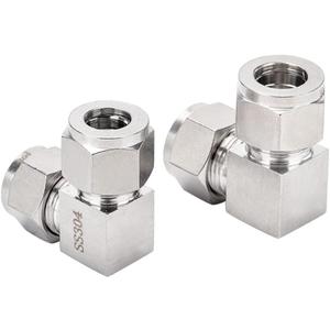 304 Stainless Steel Compression Tube Fitting, 90 Degree Elbow, 3/8" OD x 3/8" OD, Pack of 2