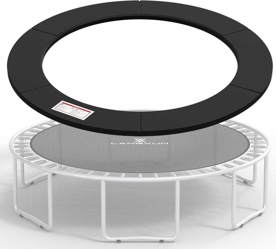 LANGXUN Universal Trampoline Repalcement Safety Pad, 8ft 10ft 12ft 14ft 15ft 16ft Waterproof Surround Spring Foam Cover for Round Frame (Black)