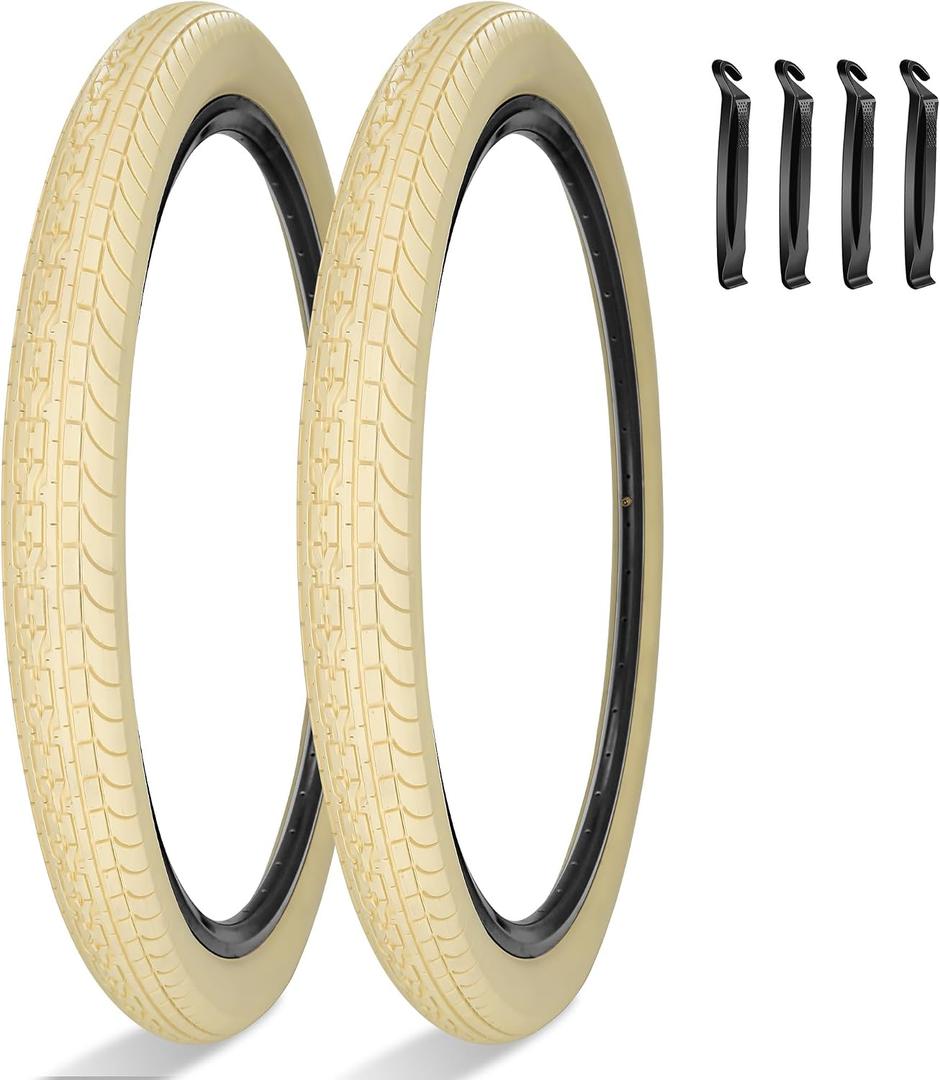 2 Pack 24/26 Inch Cream Cruiser Beach Bike Tires 24"x2.125" 26"x2.125" 26"x2.35" Foladable Replacement Beach Bike Tires for City Hybrid Bicycles