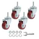 Finnhomy Swivel Caster Wheels 2 Inch Heavy Duty Threaded Stem Casters 1/4" - 20 x 1 Set of 4 for Wire Shelve Wheels PU Load Bearing 800 Lbs Anti-wear Smooth Casters, Red