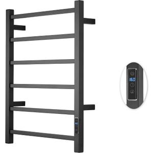 Heated Towel Racks for Bathroom, Wall Mounted Electric Towel Warmer Racks with Timer & Temperature Control, 6 Bar Stainless Steel Towel Heater for Bathroom, Matte Black, Plug-in