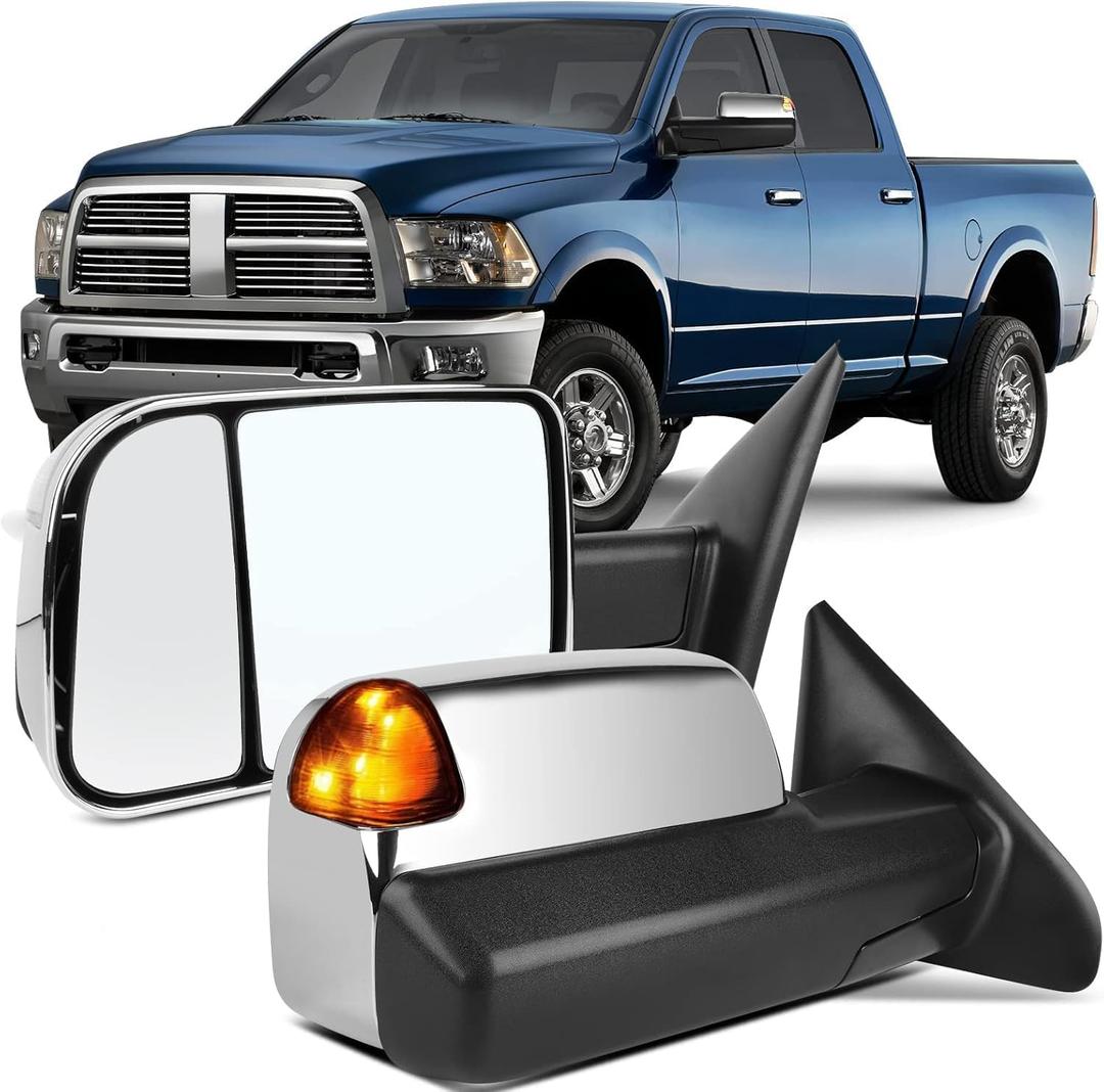 OCPTY Tow Mirrors For 2011-2015 For Dodge For Ram 1500 2011-2015 For Dodge For Ram 2500/3500 2010 For Dodge For Ram 1500/2500 With Power Heated Turn Signal Light Tow Mirrors, 58 cm x 26 cm x 39 cm