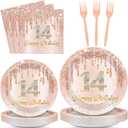 96 Pcs Rose Gold 14th Birthday Party Plates and Napkins for Girls Rose Gold Party Supplies Pink Happy 14 Years Birthday Party Tableware Set for 24 Guests Party Decorations