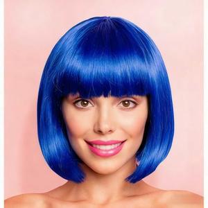 YOUNIGA Blue Bob Wig With Bangs 12 Inch Royal Blue Wig Short Synthetic Fiber Bob Wigs for Women Short Bob Wigs and Halloween Cosplay Wig for Daily Life Colorful Wigs With One Cap (Blue)