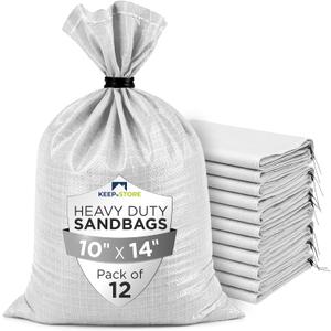 Heavy Duty Sand Bags Pack of 12, White Empty Sandbags with Built-In Ties, Woven Polypropylene UV Protection 1600 Hours, Fillable Bags for Flood Control, Weight, 10x14 inches, 15 Pounds Volume