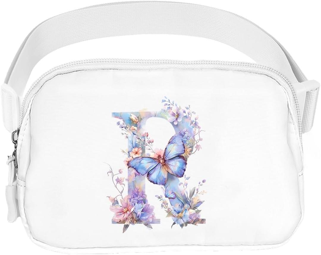 Simikol Belt Bag Initail Letter Travel Fanny Pack Cute Butterfly Crossbody Bags for Girls Fashion Waist Packs Letter A-T Outside Lightweight Waterproof Running Workout Hiking Travel Belt Bags, R