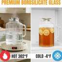1 Gallon 128oz Octagon Glass Water Pitcher with Lid and Spout, Water Pitchers with Handle for Fridge, Borosilicate Glass Carafe for Hot/Cold Drink, Extra Large Jug for Iced Tea, Coffee.