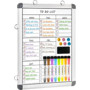 LUCYCAZ Weekly Dry Erase Board, 16" x 12" Magnetic Dry Erase Board for Wall, Hanging Double-Sided to Do List Whiteboard, Small Weekly Planning Board for School, Home, Office