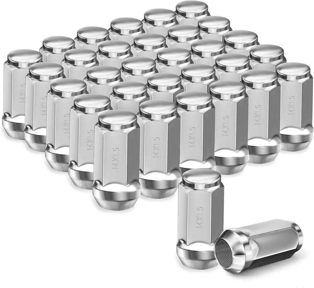 24pcs M14x1.5 Lug Nuts - Compatible with Chevrolet Colorado/Suburban/Silverado, GMC Express/Yukon/Sierra 1500, Ford F150/Expedition, One-Piece Design Factory Chrome Wheel Lug Nut Set