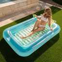 SLOOSH Inflatable Tanning Pool Lounger Float, 70" x 46" Pool Floats Adult with Pillow, 4 in 1 Suntan Tub Raft Floatie,Sunbathing Bed Lounge for Water Blow Up Kids Ball Pit Party Gifts, L-Blue Green