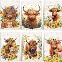 Redbaker Set of 6 Highland Cattle Kitchen Towels Highland Cow Themed Dish Towels Absorbent Farm Cattle Watercolor Floral Tea Hand dishcloths Housewarming Gift for Farmhouse Kitchen(Vintage,Sunflower)