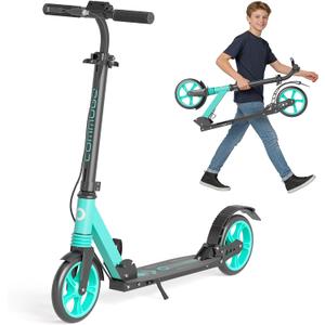 Kick Scooter for Kids 8-12, Teens & Adults, Foldable, Hand & Foot Brake | Lightweight for easy carrying. Shock-absorbing wheels smooth out bumps. 240 lbs and 4-Level Height for growing riders.
