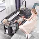 ADOVEL Baby Bassinet Bedside Crib, Pack and Play, Diaper Changer, Grey