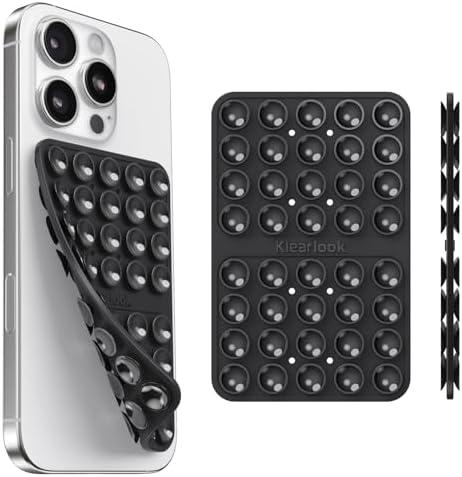 Pack of 4 Klearlook Silicone Suction Cup Phone Case Mount Double Sided, Silicon Sticky Phone Grip with Higher Suction for Cell Phone, Hands-Free Phone Accessories Holder for Selfies and Videos, Black